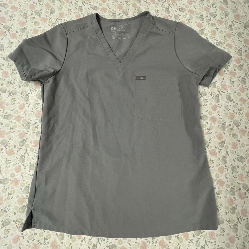 Figs Women's Small V-Neck Scrub Top, Gray Color - Some Marks - See desc.